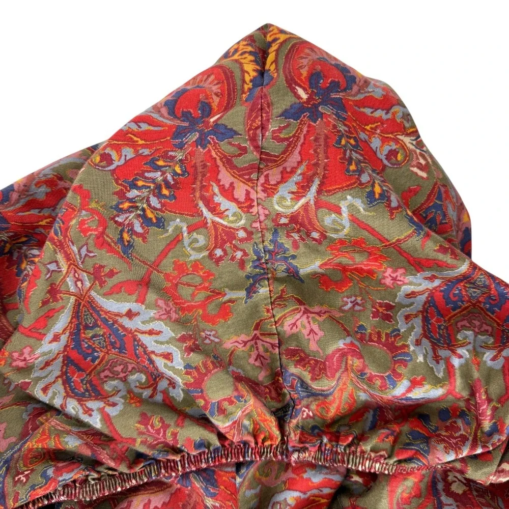 Ralph Lauren Galahad Queen Size Fitted Sheet Red Floral Paisley Cotton Sateen